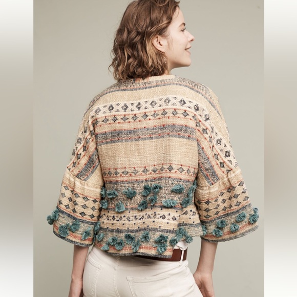 Anthropologie TRYB Kuta Textured Kimono Jacket In Blu Motif Size Small NWOT - Picture 5 of 16